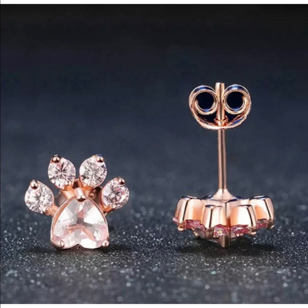 Super cute paw rose gold and Rose Quartz earrings - Picture 3 of 3